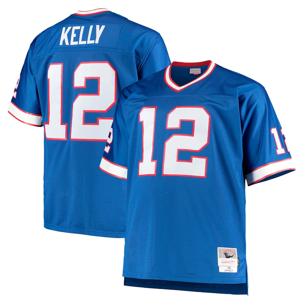 Davalo B.Bills #12 Jim Kelly Player Royal Mitchell & Ness Big & Tall 1990 Retired Replica Limited Stitched Jerseys