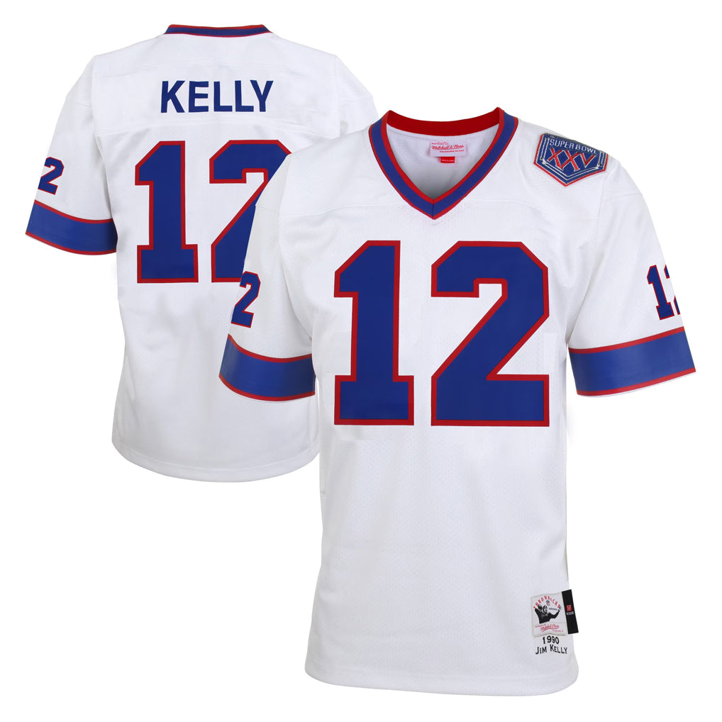 Davalo B.Bills #12 Jim Kelly Player White Mitchell & Ness XXV Throwback Limited Stitched Jerseys