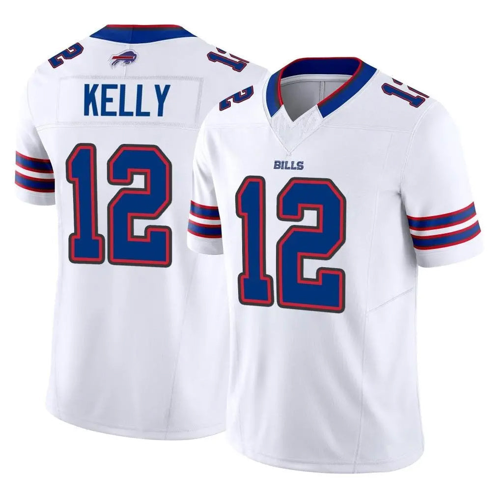 Davalo B.Bills #12 Jim Kelly Player White Vapor F.U.S.E. Limited Stitched Jerseys