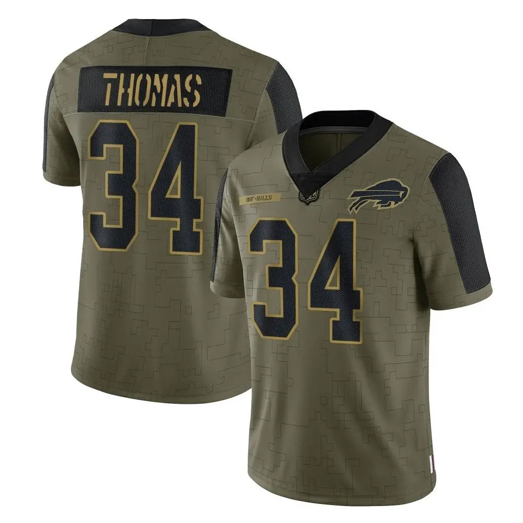 Davalo B.Bills #34 Thurman Thomas Player Olive Salute To Service Limited Stitched Jerseys