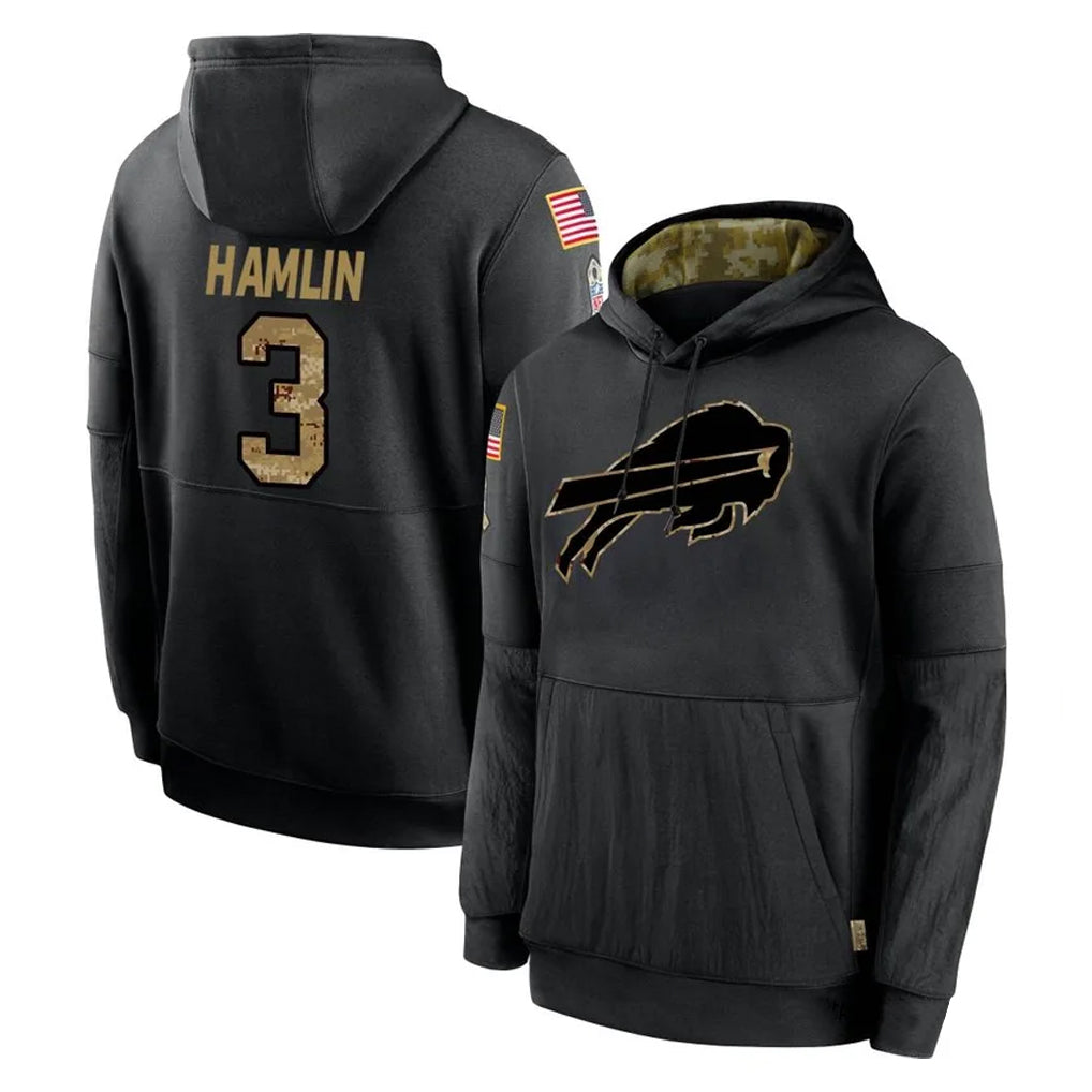 Davalo B.Bills #3 Damar Hamlin Player Black Salute to Service Hoodies Stitched Jersey