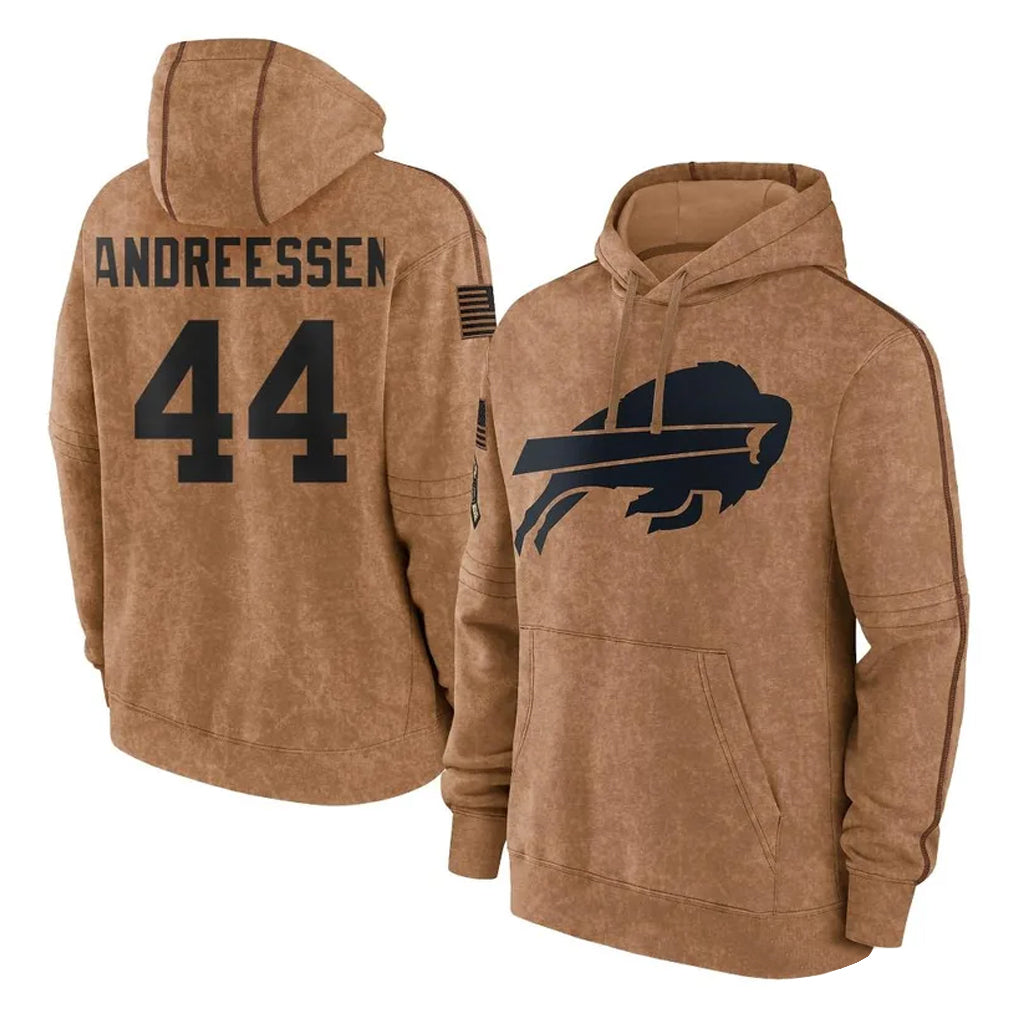 Davalo B.Bills #44 Joe Andreessen Player Brown Salute to Service Hoodies Stitched Jerseys