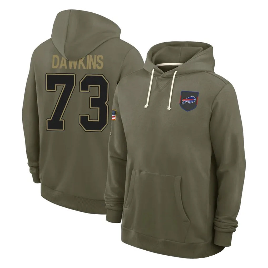 Davalo B.Bills #73 Dion Dawkins Player Olive Salute to Service Hoodies Stitched Jerseys