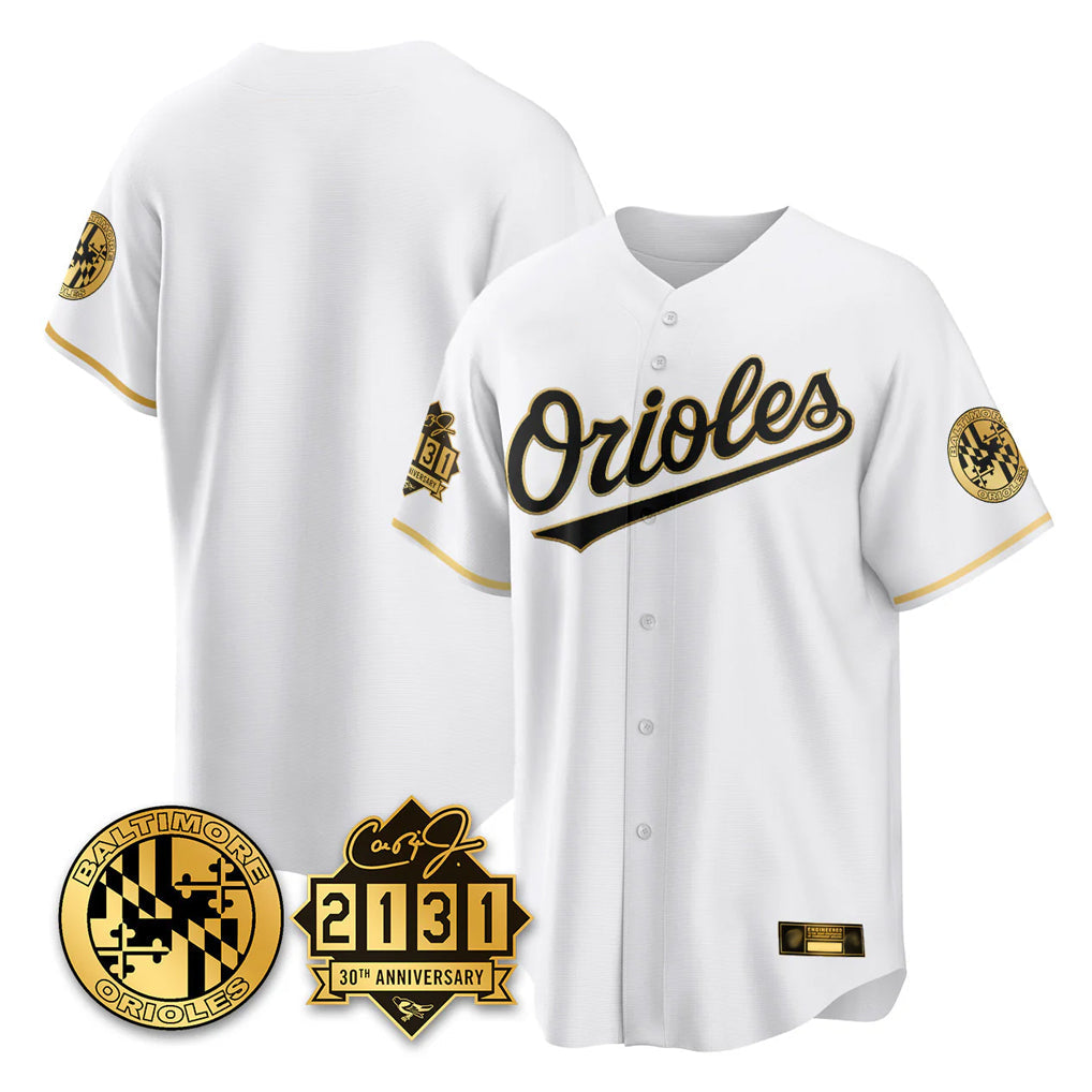 Davalo B.Orioles White Gold 30th Anniversary of 2131 Home Game Blank Player Stitched Jerseys
