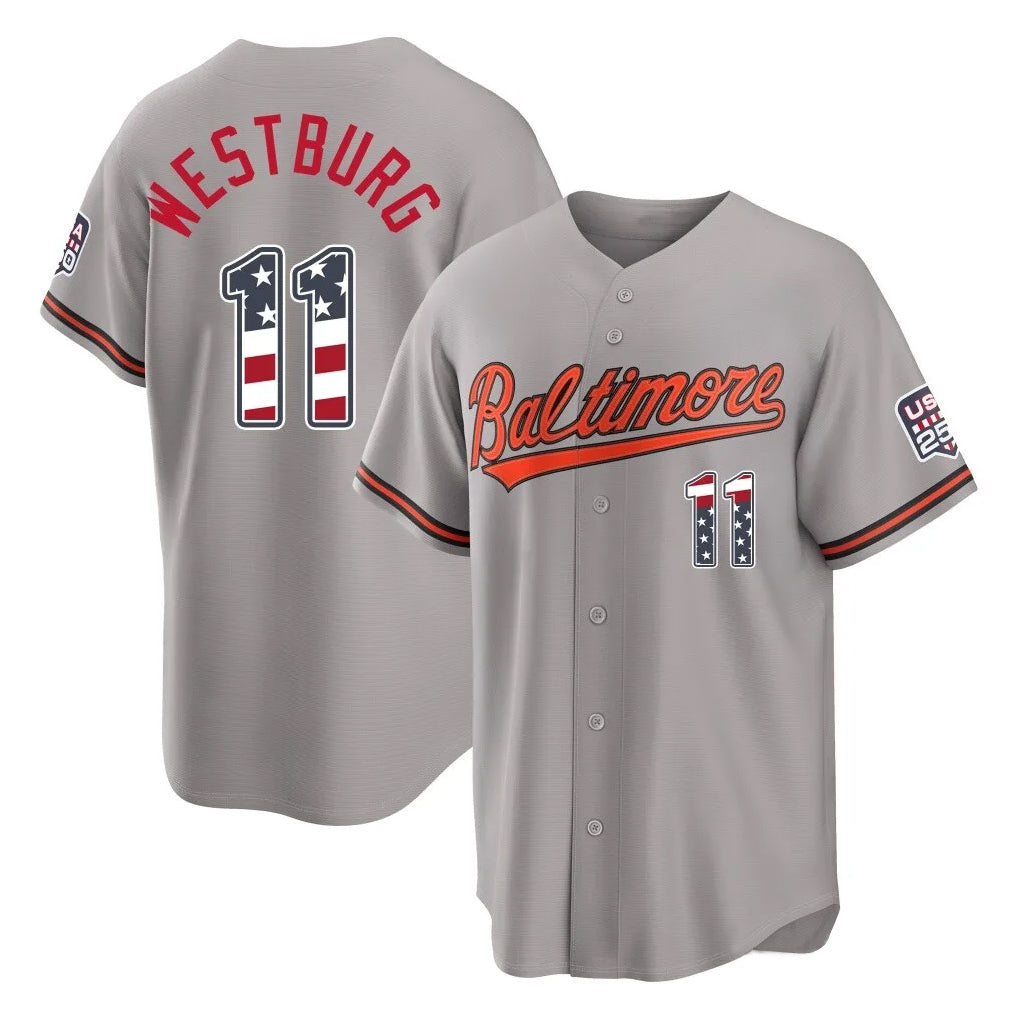 Davalo B.Orioles #11 Jordan Westburg Player Gray USA 250 Fourth of July Home Game Stitched Jerseys