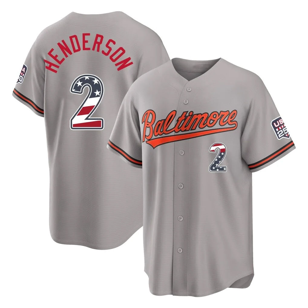 Davalo B.Orioles #2 Gunnar Henderson Player Gray USA 250 Fourth of July Home Game Stitched Jerseys