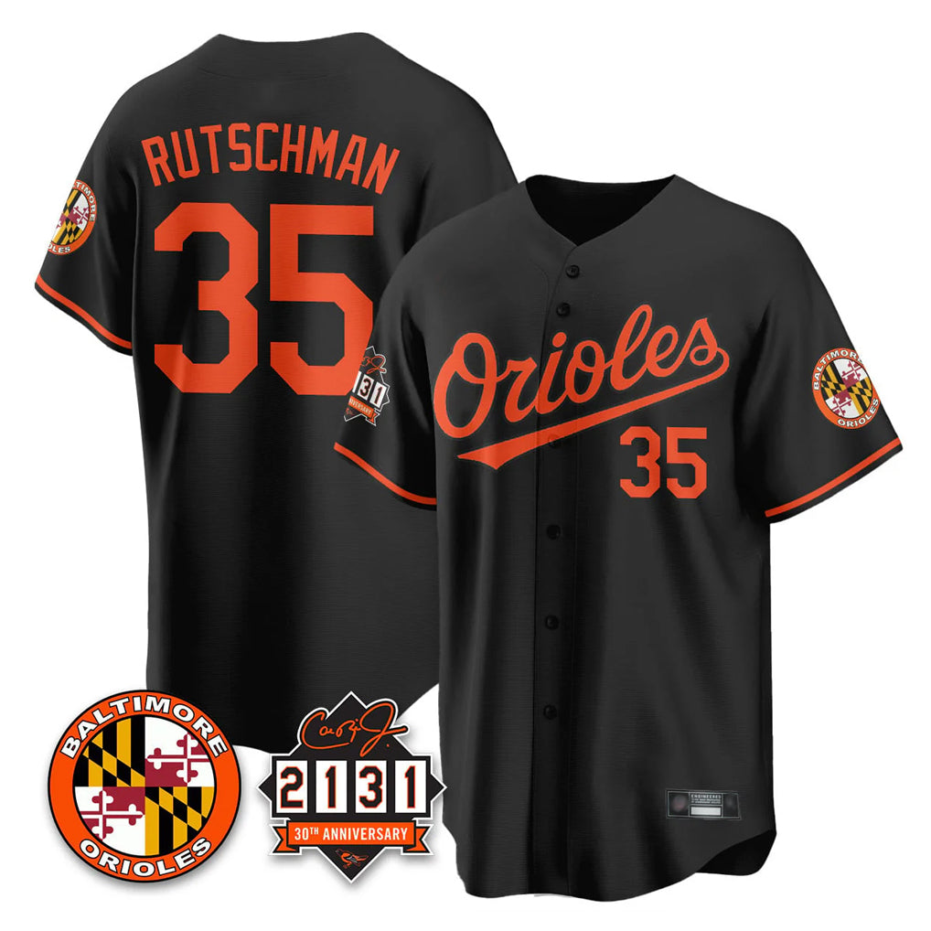 Davalo B.Orioles #35 Adley Rutschman Black 30th Anniversary of 2131 Home Game Stitched Jerseys