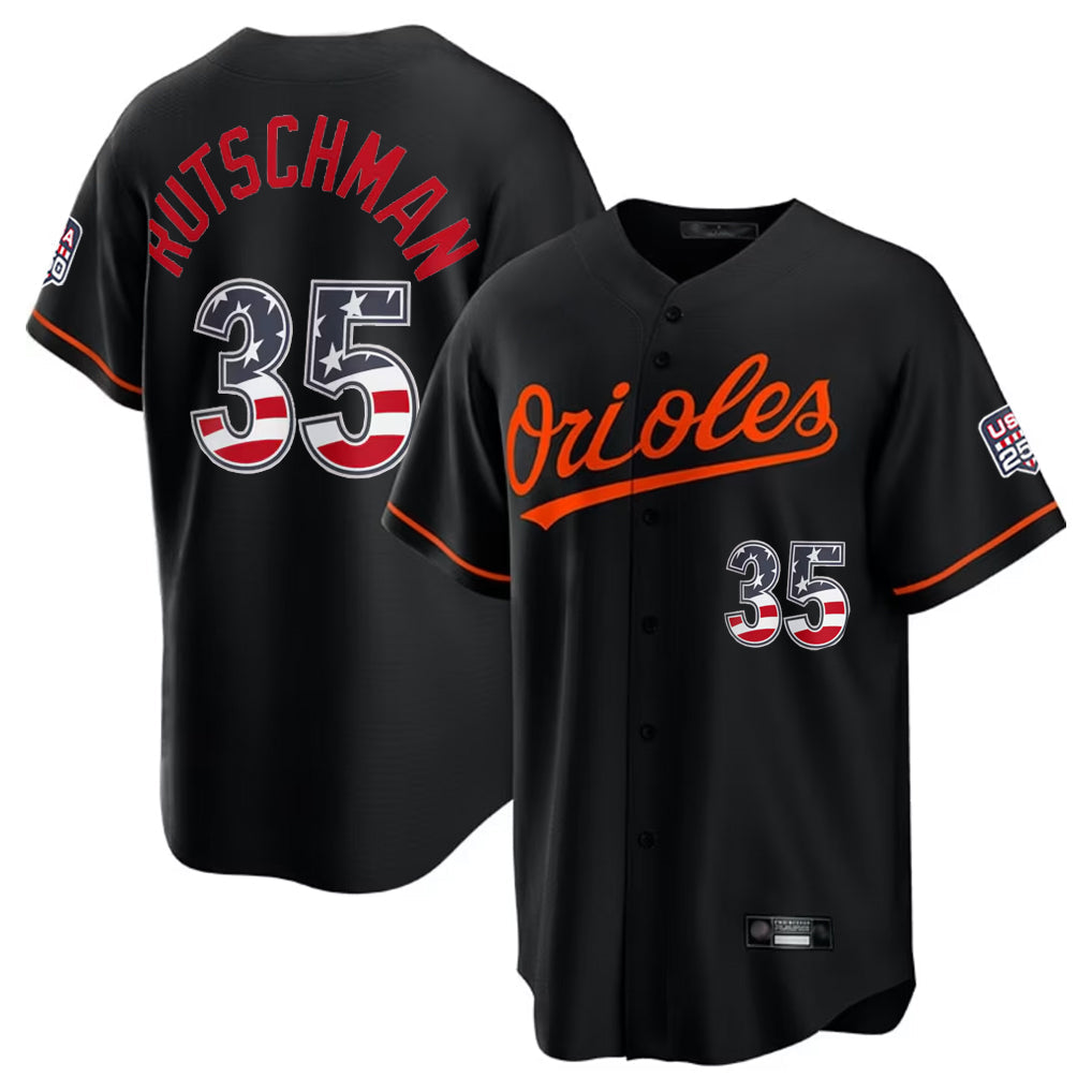 Davalo B.Orioles #35 Adley Rutschman Player Black USA 250 Fourth of July Home Game Stitched Jerseys