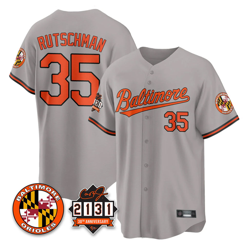 Davalo B.Orioles #35 Adley Rutschman Gray 30th Anniversary of 2131 Home Game Stitched Jerseys