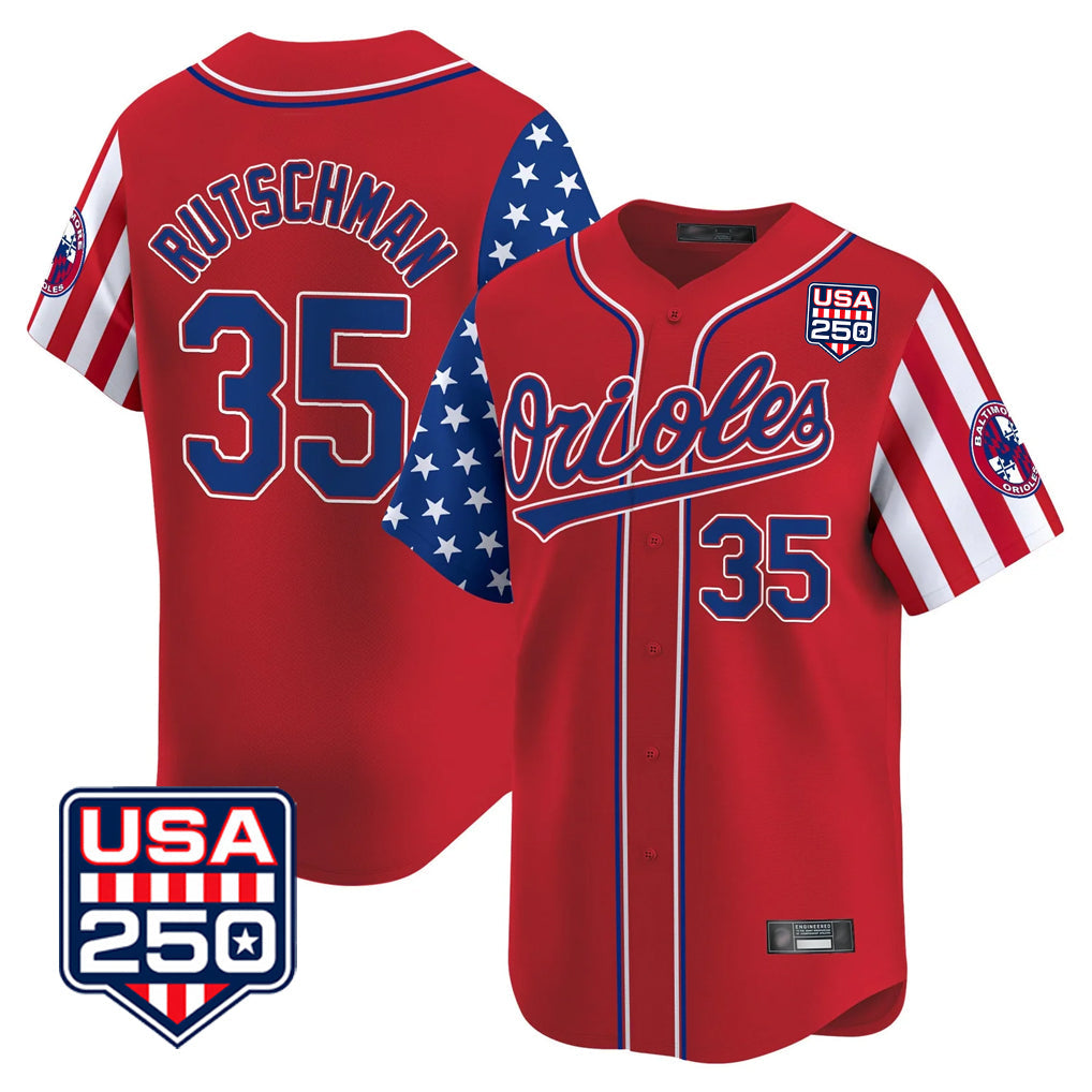 Davalo B.Orioles #35 Adley Rutschman Player Red USA 250 Independence Day Vapor Premier Limited Home Game Stitched Jerseys
