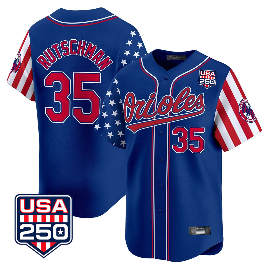 Davalo B.Orioles #35 Adley Rutschman Player Royal USA 250 Independence Day Vapor Premier Limited Home Game Stitched Jerseys