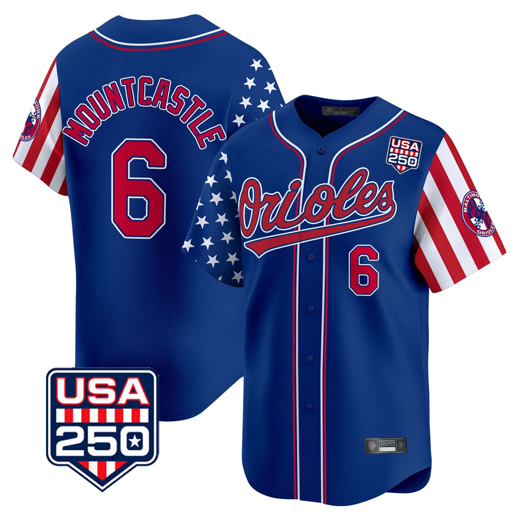 Davalo B.Orioles #6 Ryan Mountcastle Player Royal USA 250 Independence Day Vapor Premier Limited Home Game Stitched Jerseys