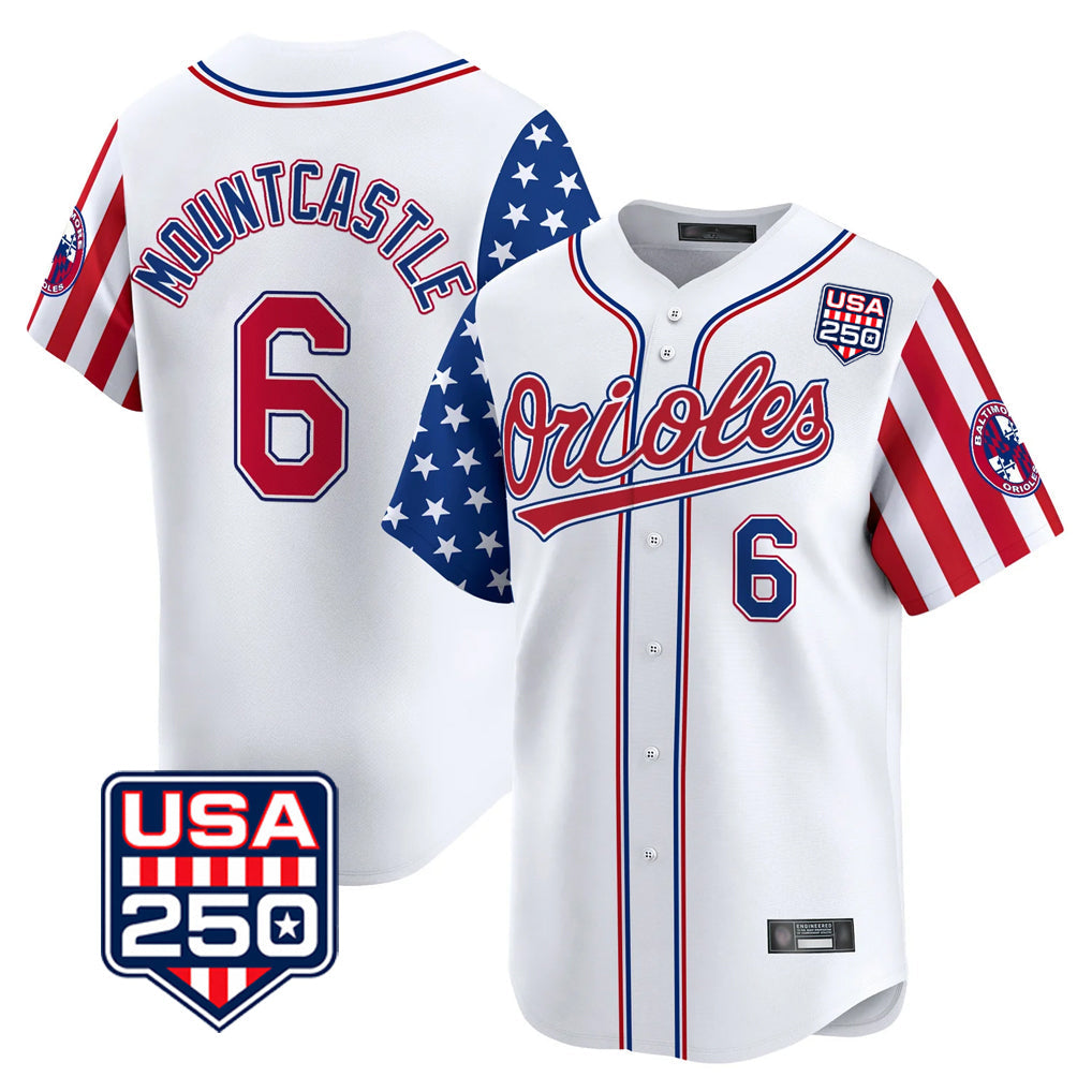 Davalo B.Orioles #6 Ryan Mountcastle Player White USA 250 Independence Day Vapor Premier Home Game Stitched Jerseys