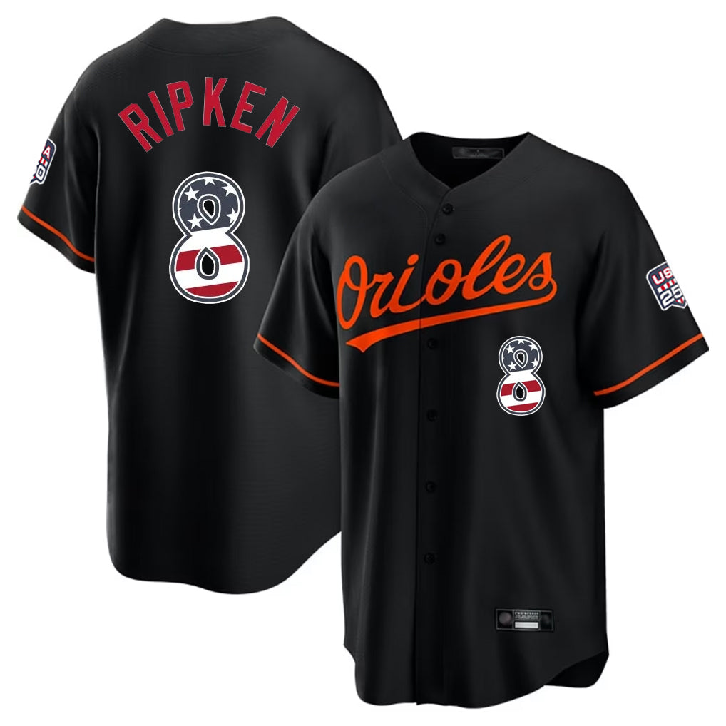 Davalo B.Orioles #8 Cal Ripken Player Black USA 250 Fourth of July Home Game Stitched Jerseys