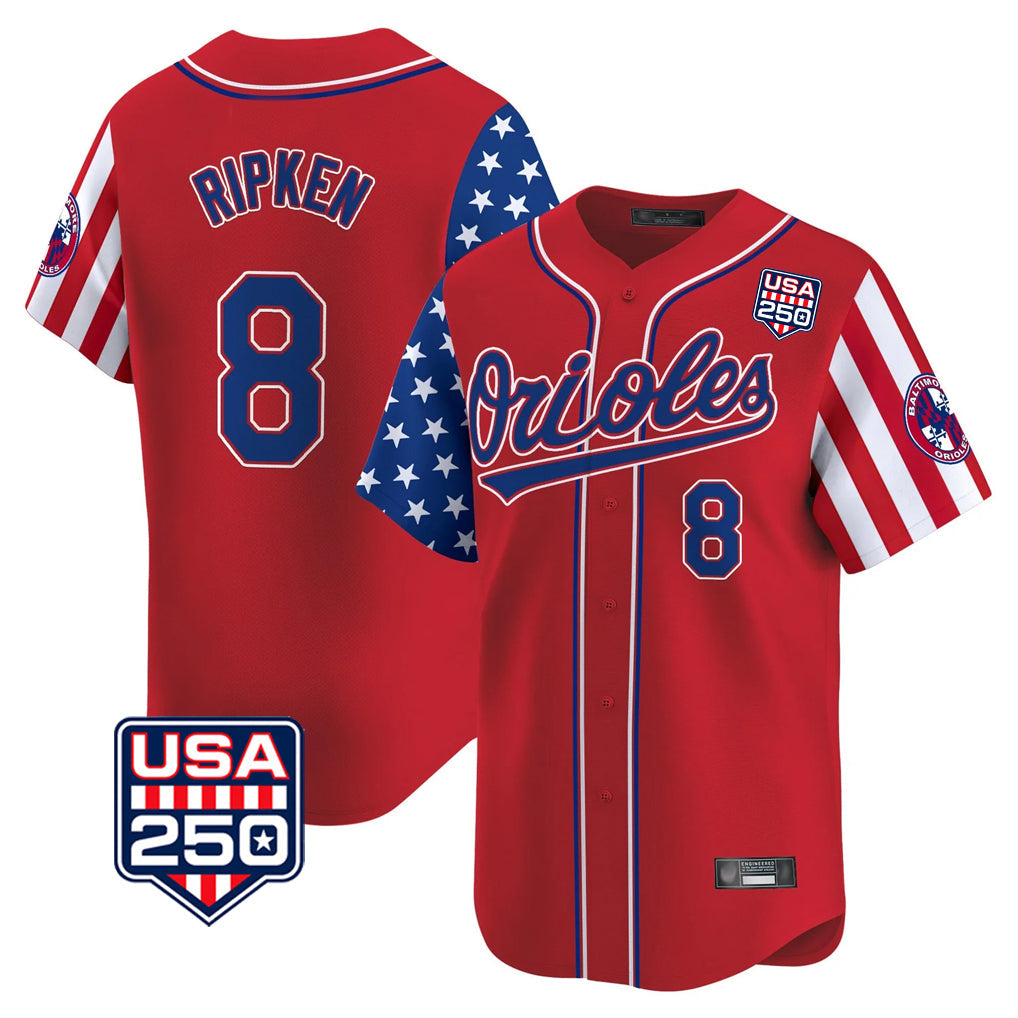 Davalo B.Orioles #8 Cal Ripken Player Red USA 250 Independence Day Vapor Premier Limited Home Game Stitched Jerseys