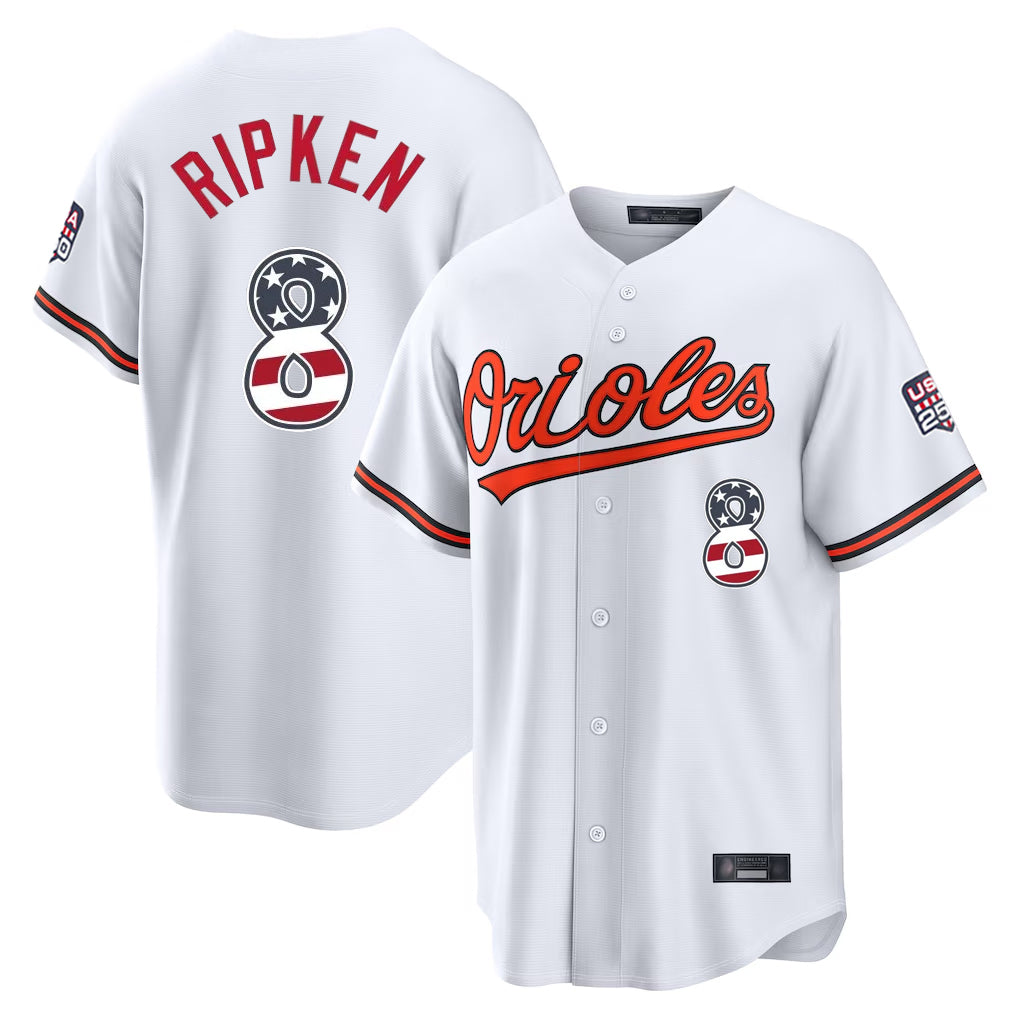 Davalo B.Orioles #8 Cal Ripken Player White USA 250 Fourth of July Home Game Stitched Jerseys