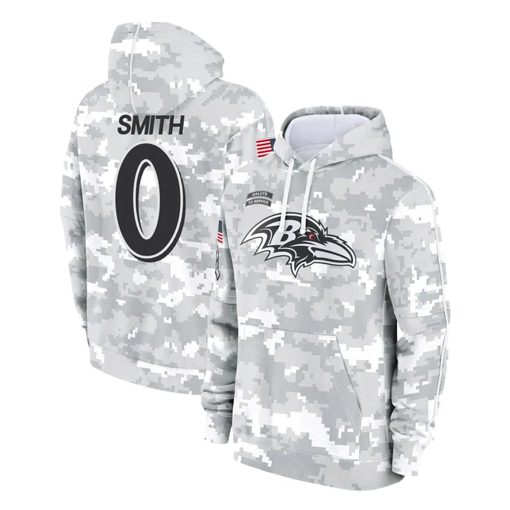 Davalo B.Ravens #0 Roquan Smith Player Arctic Camo Salute to Service Pullover Hoodie Stitched Jerseys