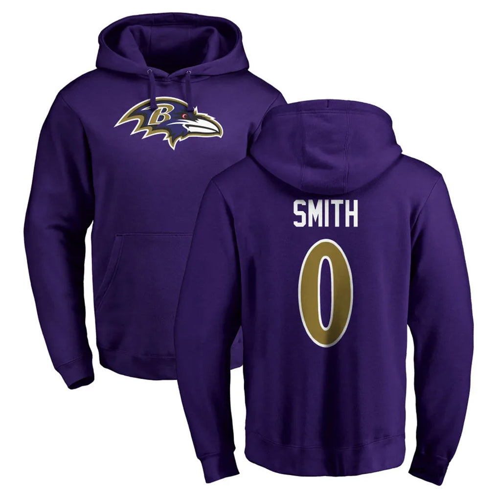 Davalo B.Ravens #0 Roquan Smith Player Purple Salute to Service Pullover Hoodie Stitched Jerseys