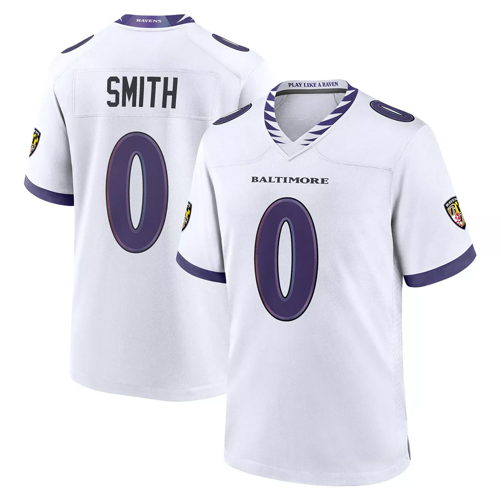 Davalo B.Ravens #0 Roquan Smith Player White Purple Home Game Stitched Jerseys