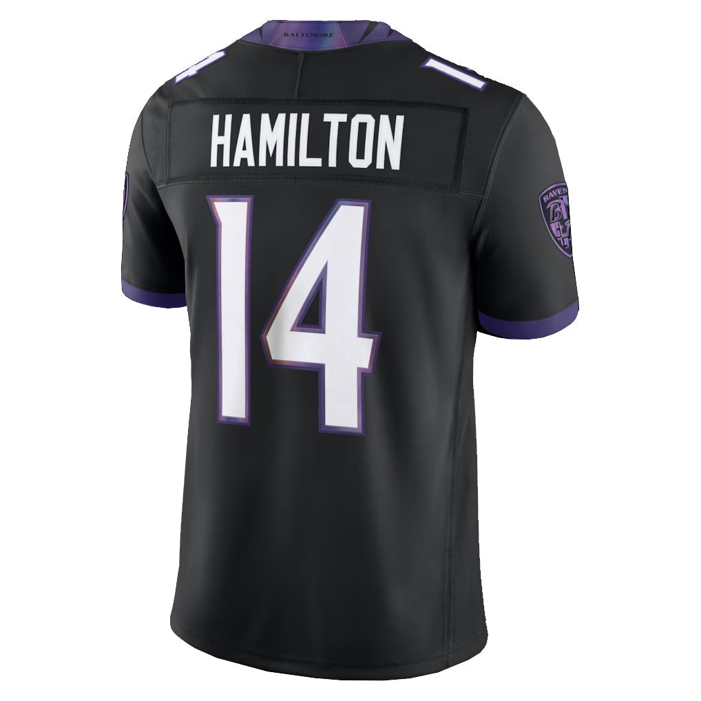 Davalo B.Ravens #14 Kyle Hamilton Player Black Limited Elite Home Game Stitched Jerseys