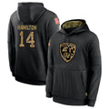 Davalo B.Ravens #14 Kyle Hamilton Player Black Salute to Service Pullover Hoodie Stitched Jerseys