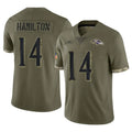 Davalo B.Ravens #14 Kyle Hamilton Player Olive Salute To Service Game Stitched Jerseys