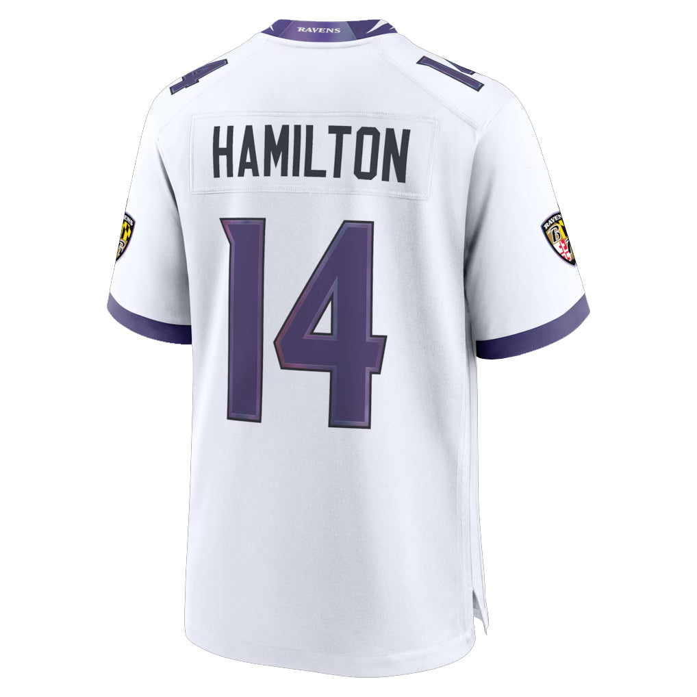 Davalo B.Ravens #14 Kyle Hamilton Player White Home Game Stitched Jerseys