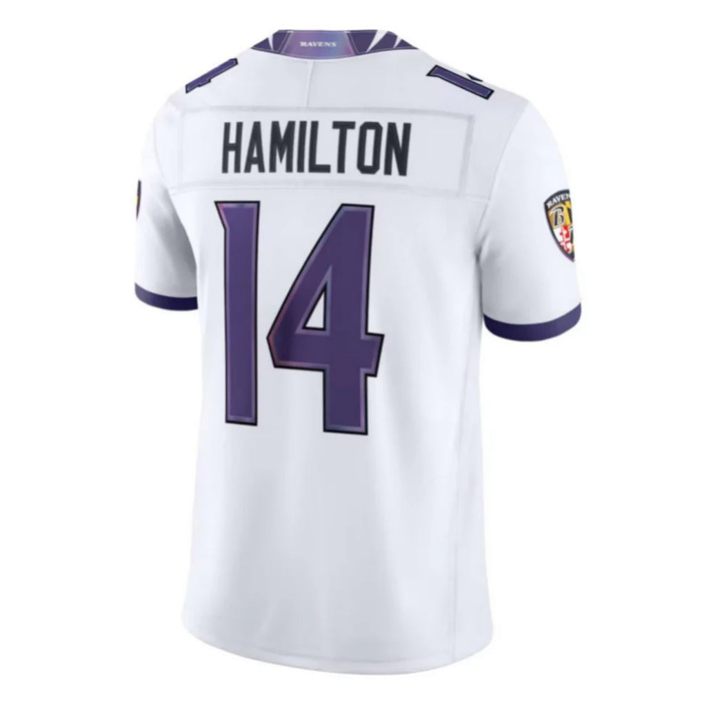 Davalo B.Ravens #14 Kyle Hamilton Player White Limited Elite Home Game Stitched Jerseys