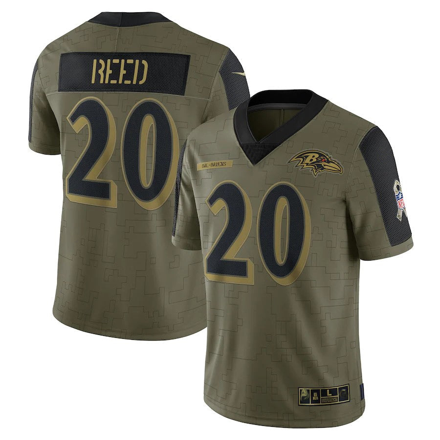 Davalo B.Ravens #20 Ed Reed Player Salute To Service Olive Stitched Jerseys