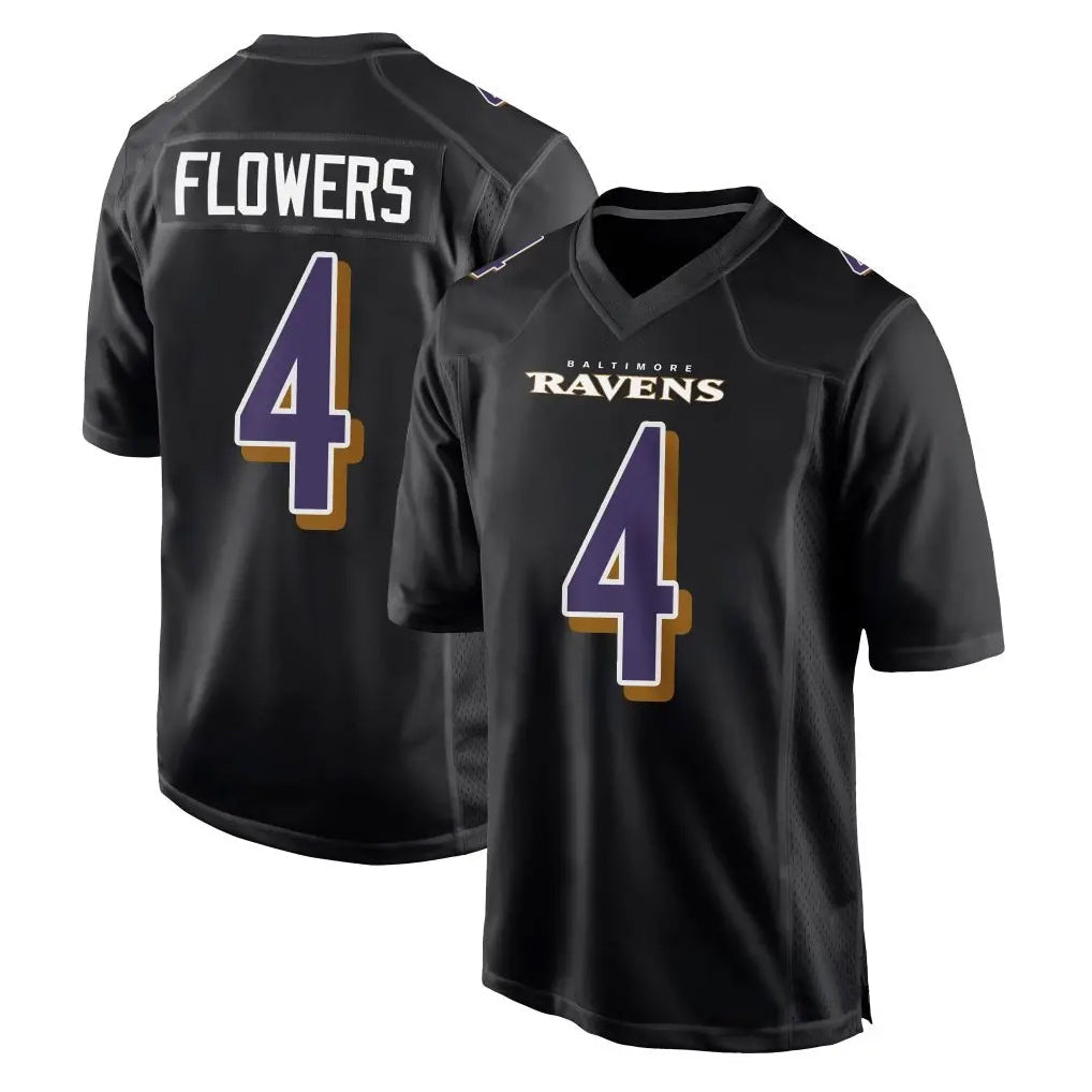 Davalo B.Ravens #4 Zay Flowers Player Black Carbon Fashion Home Game Stitched Jerseys