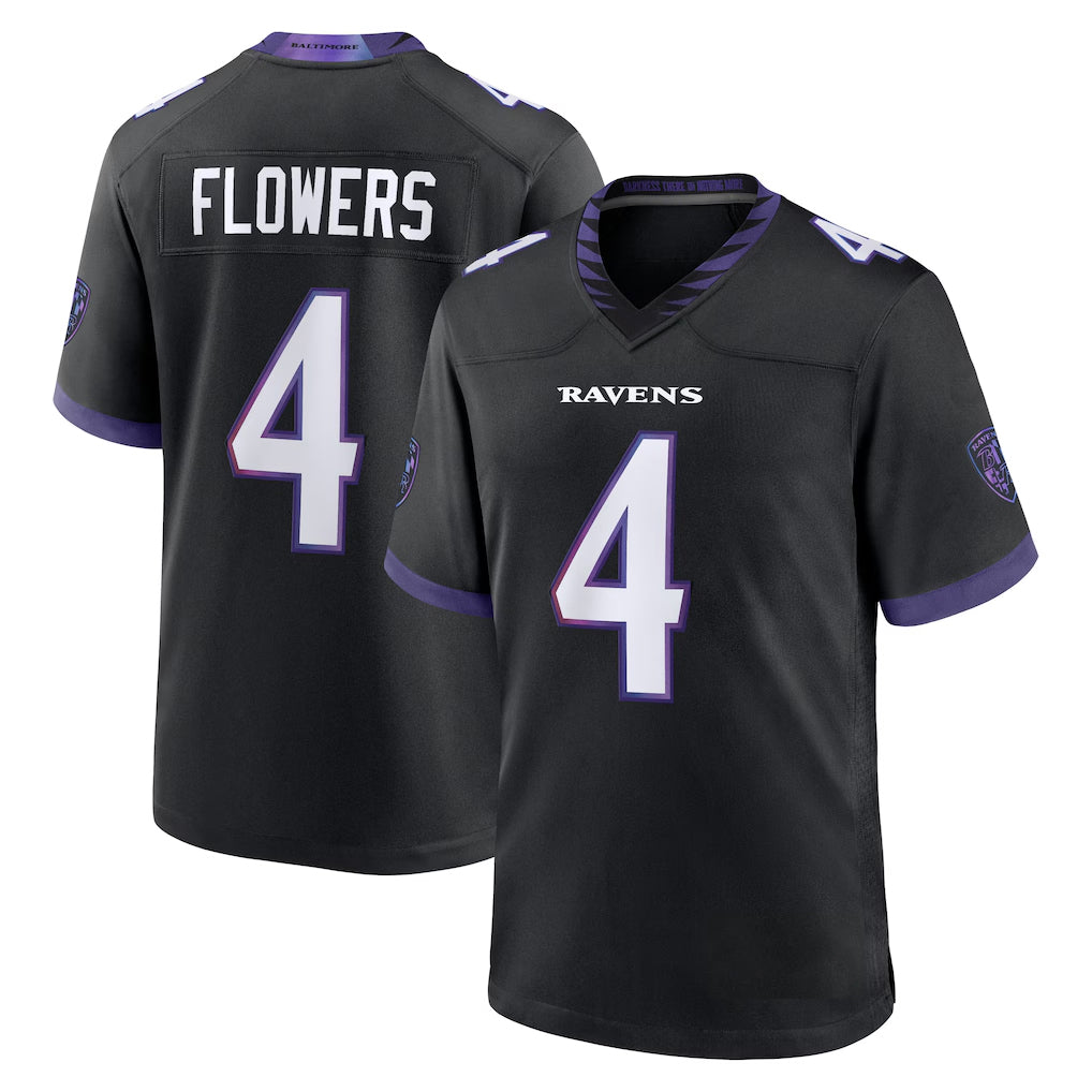 Davalo B.Ravens #4 Zay Flowers Player Black Home Game Stitched Jerseys