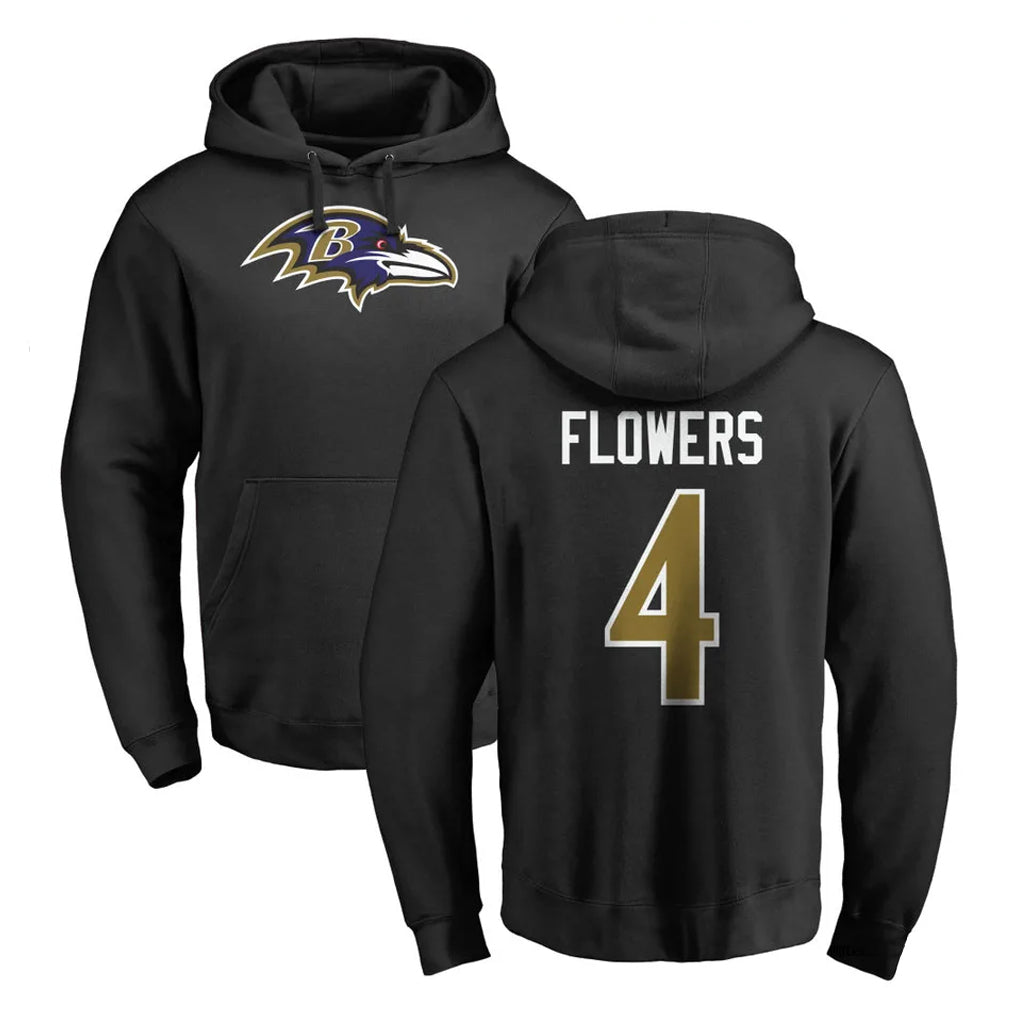 Davalo B.Ravens #4 Zay Flowers Player Black Pullover Hoodie Stitched Jerseys