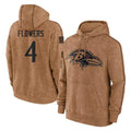 Davalo B.Ravens #4 Zay Flowers Player Brown Salute to Service Pullover Hoodie Stitched Jerseys