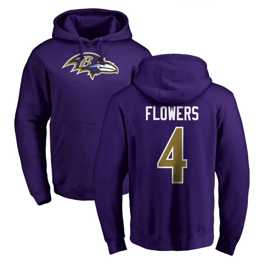 Davalo B.Ravens #4 Zay Flowers Player Purple Salute to Service Pullover Hoodie Stitched Jerseys