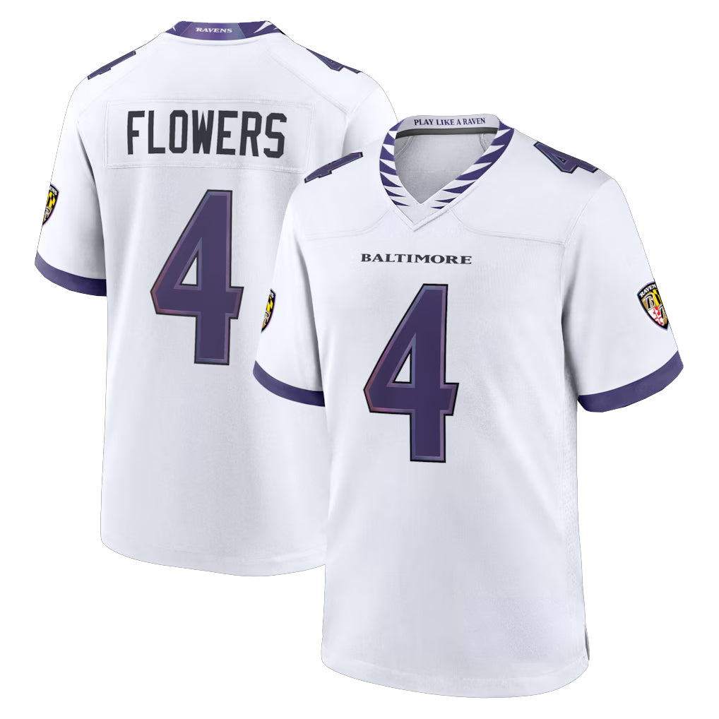Davalo B.Ravens #4 Zay Flowers Player White Home Game Stitched Jerseys