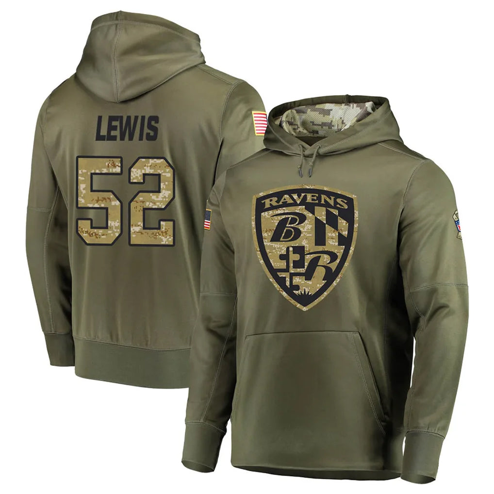 Davalo B.Ravens #52 Ray Lewis Player Olive Salute to Service Pullover Hoodie Stitched Jerseys