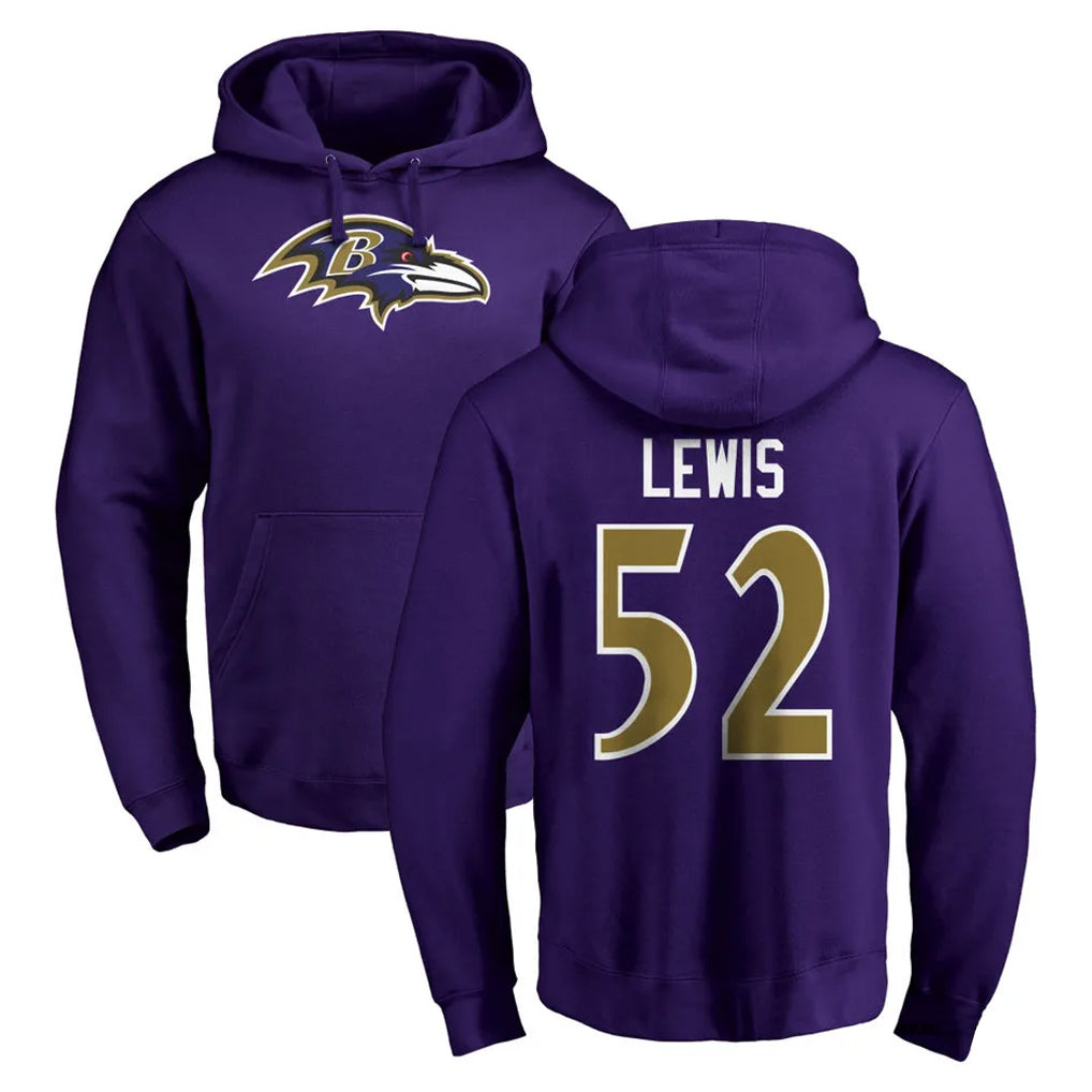 Davalo B.Ravens #52 Ray Lewis Player Purple Salute to Service Pullover Hoodie Stitched Jerseys