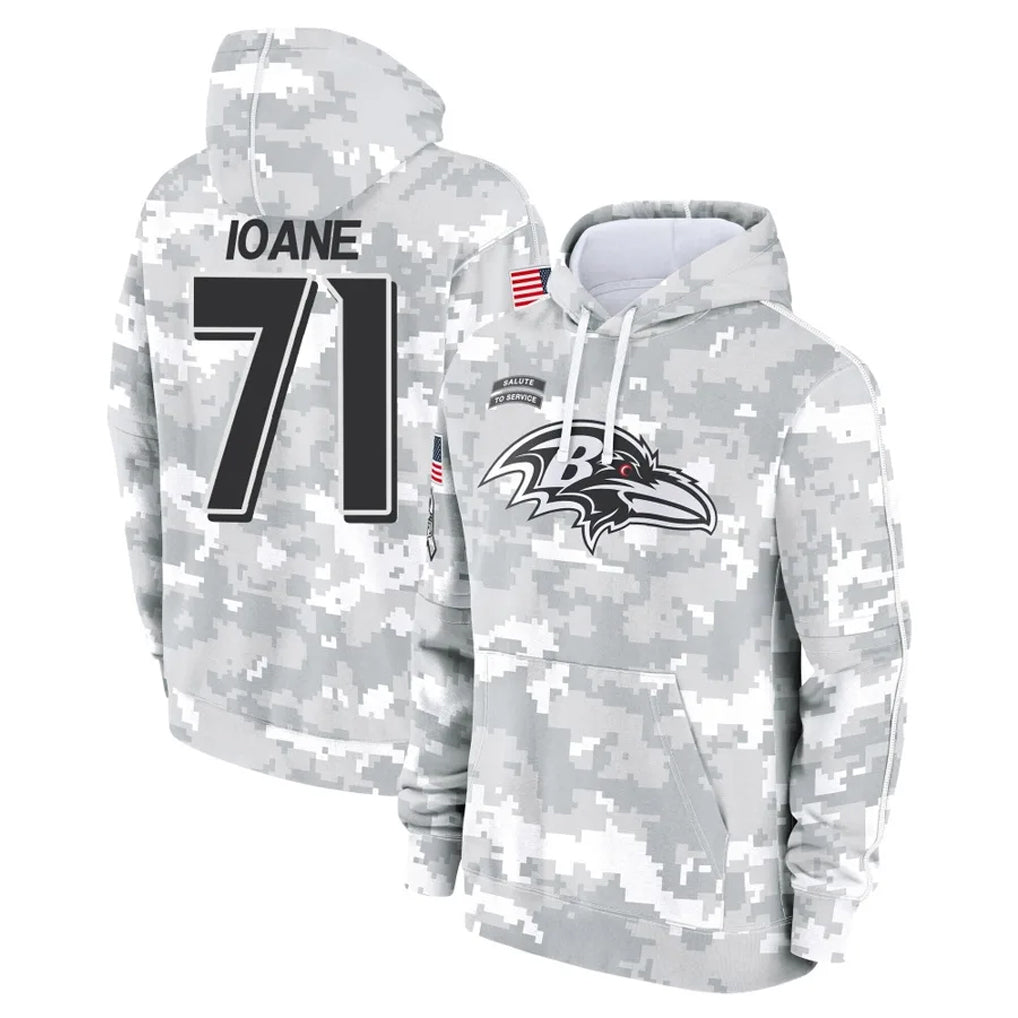 Davalo B.Ravens #71 Olaivavega Ioane Player Arctic Camo Salute To Service Hoodie Stitched Jerseys