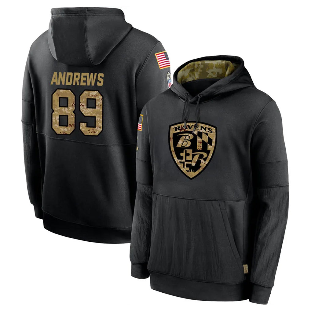 Davalo B.Ravens #89 Mark Andrews Player Black Salute to Service Pullover Hoodie Stitched Jerseys