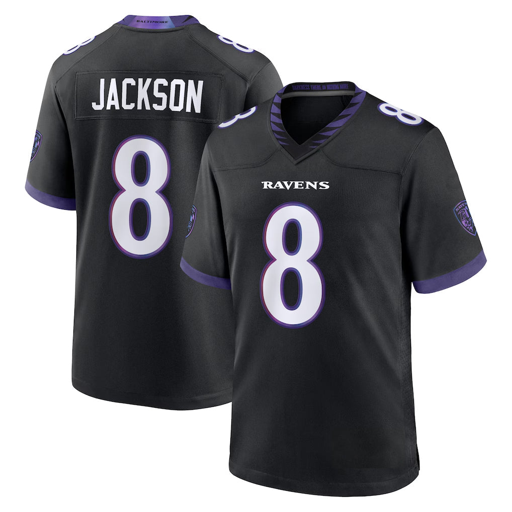 Davalo B.Ravens #8 Lamar Jackson Player Black Home Game Stitched Jerseys