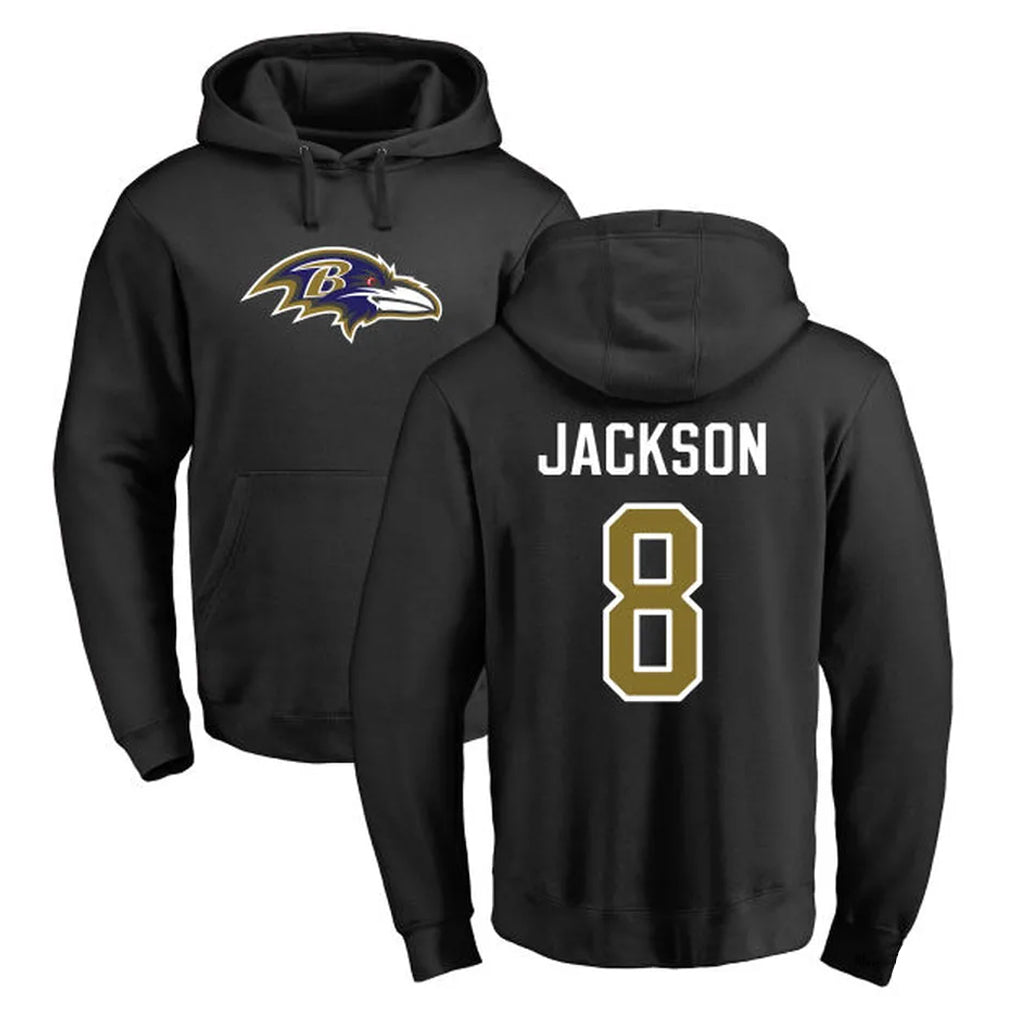 Davalo B.Ravens #8 Lamar Jackson Player Black Pullover Hoodie Stitched Jerseys