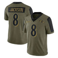 Davalo B.Ravens #8 Lamar Jackson Player Olive Salute To Service Limited Game Stitched Jerseys