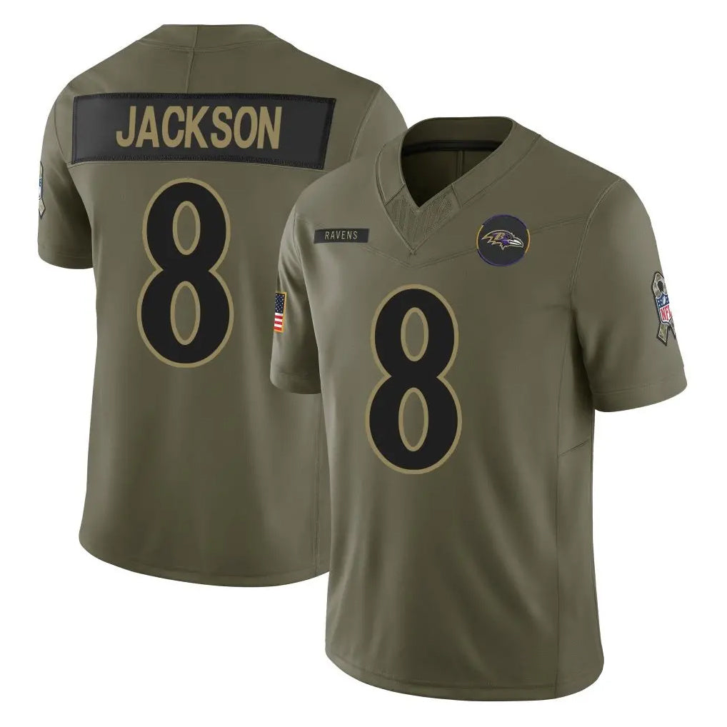 Davalo B.Ravens #8 Lamar Jackson Player Olive Salute To Service Limited Home Game Stitched Jerseys
