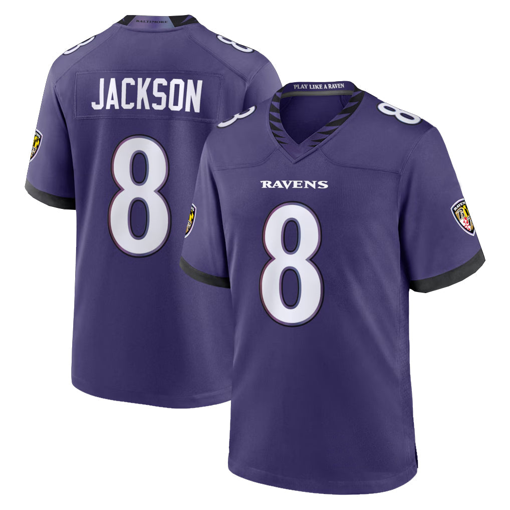 Davalo B.Ravens #8 Lamar Jackson Player Purple Home Game Stitched Jerseys