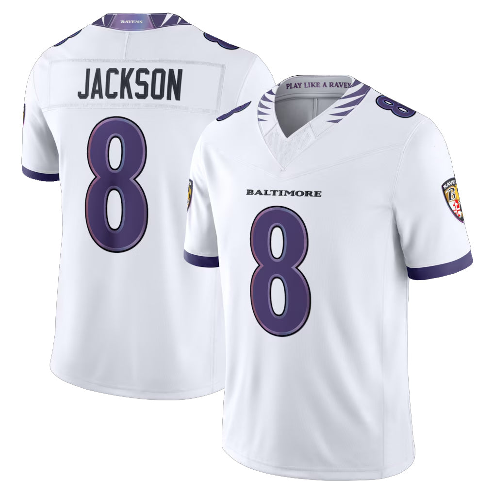 Davalo B.Ravens #8 Lamar Jackson Player White Limited Elite Home Game Stitched Jerseys