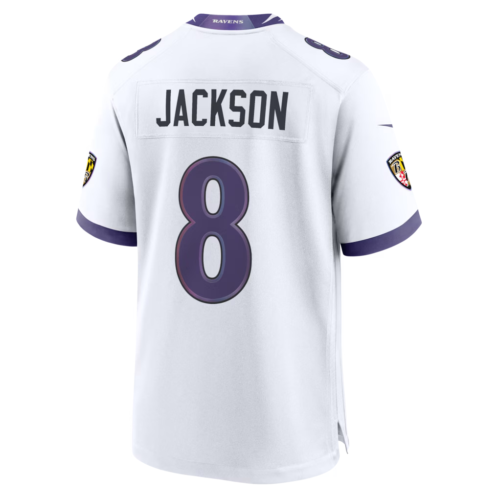 Davalo B.Ravens #8 Lamar Jackson White Game Stitched Jerseys