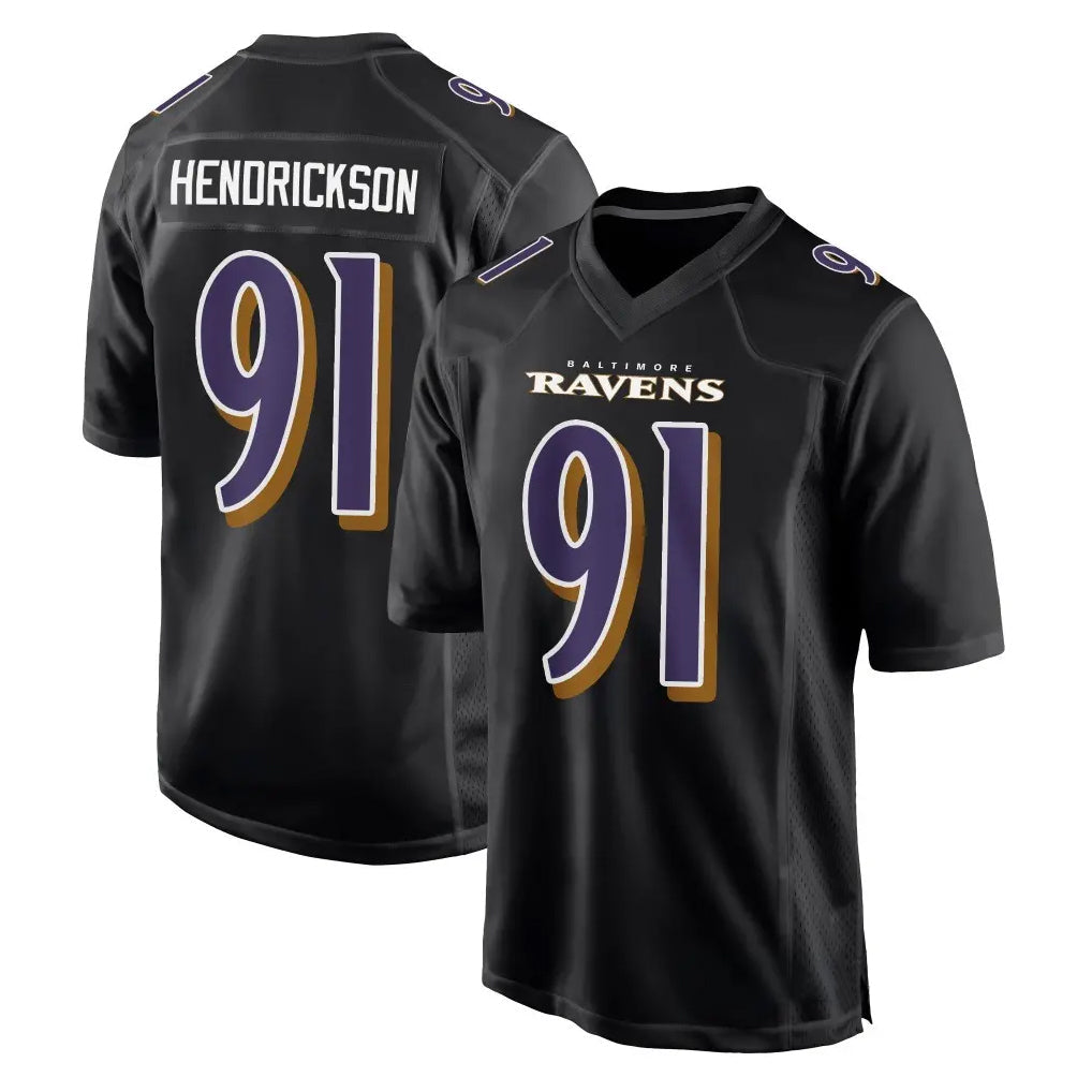 Davalo B.Ravens #91 Trey Hendrickson Player Black Carbon Fashion Home Stitched Jerseys