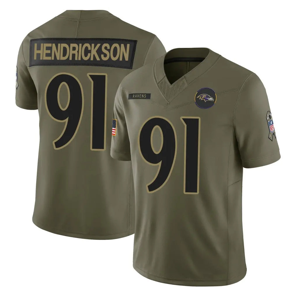 Davalo B.Ravens #91 Trey Hendrickson Player Olive Salute To Service Limited Home Game Stitched Jerseys