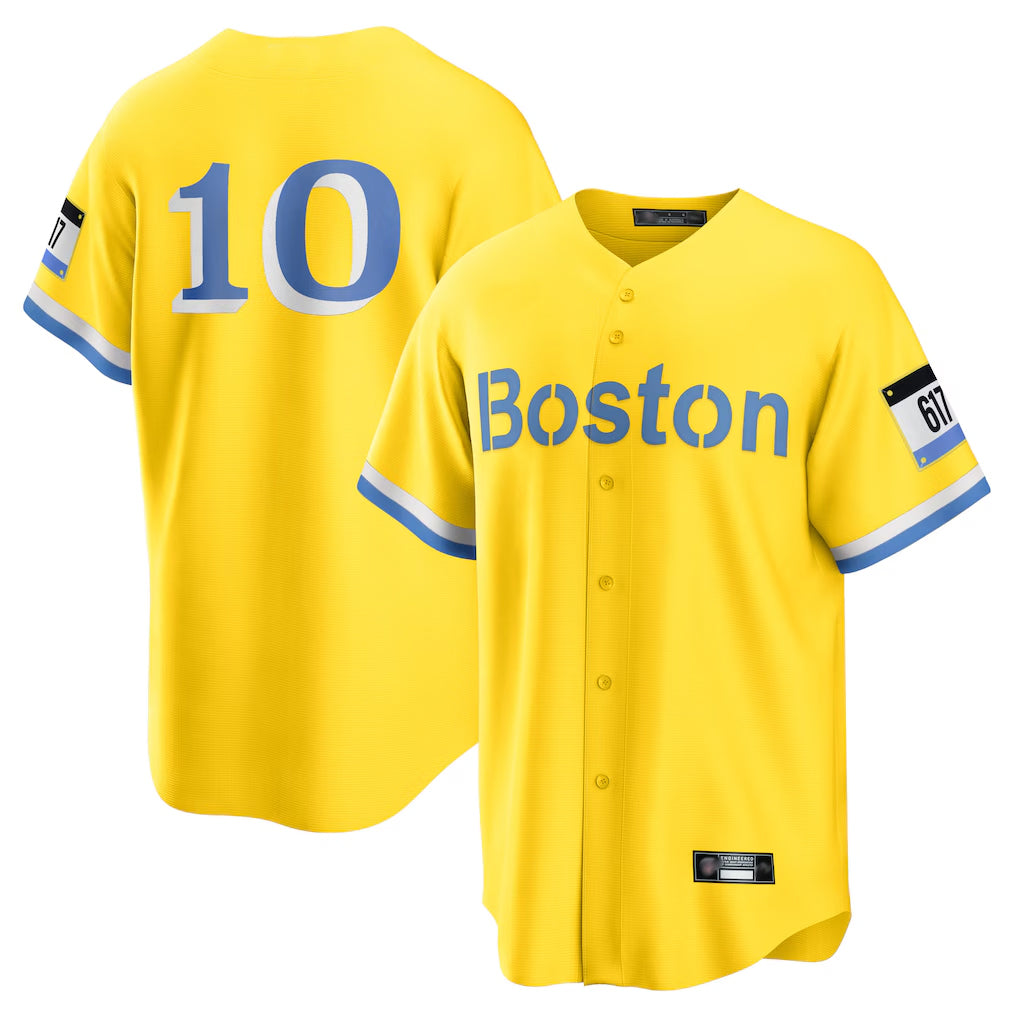 Davalo B.Red Sox #10 Trevor Story Player Yellow Home Game Stitched Jerseys