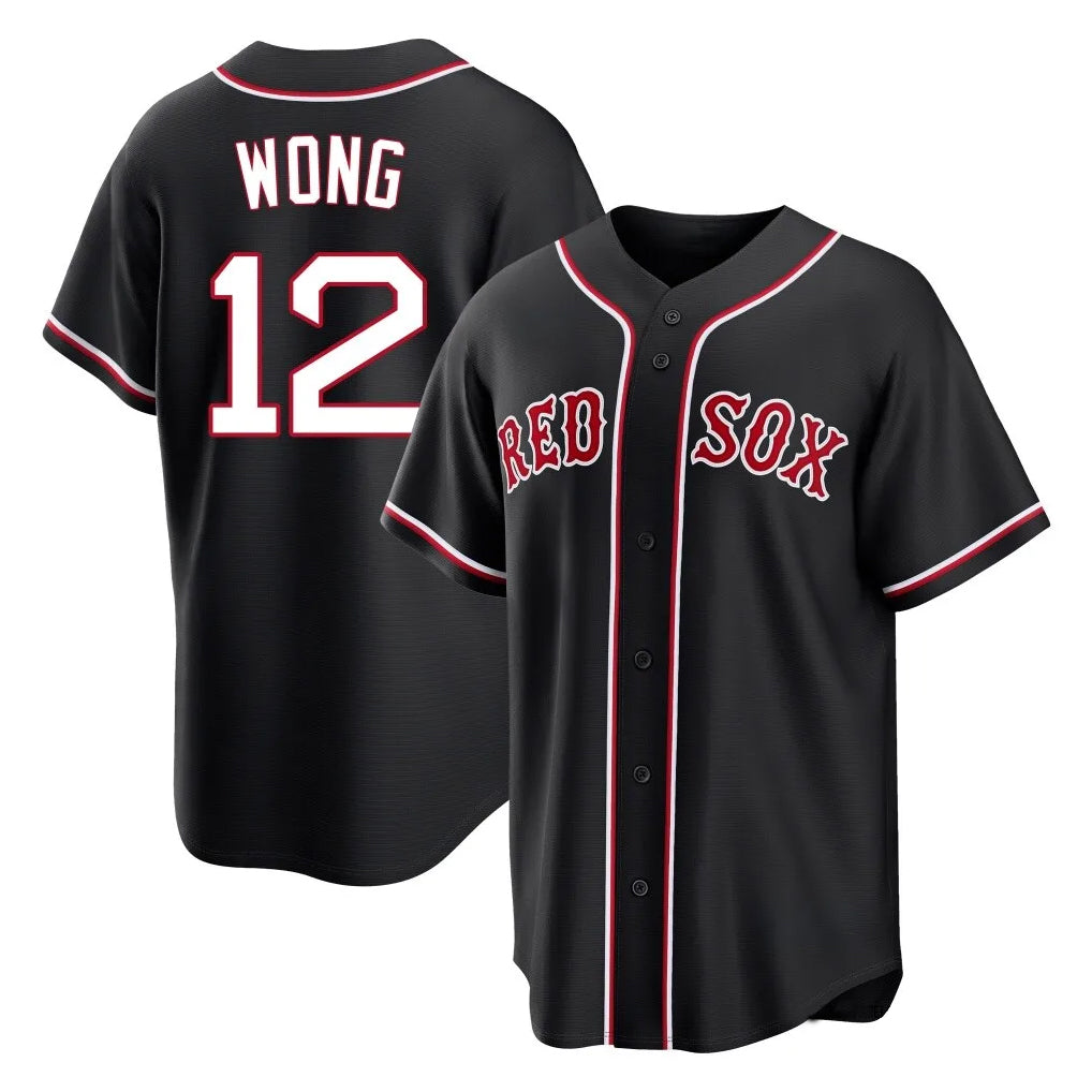Davalo B.Red Sox #12 Connor Wong Player Black Out Home Game Stitched Jerseys